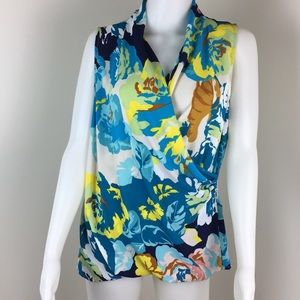 Cabi medium style #741 blue floral tropical blouse